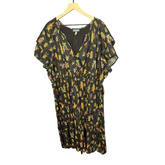 ModCloth Black Floral Flutter Sleeve Midi Dress 4X‎ - Picture 2 of 5